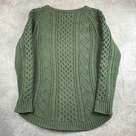 LL Bean Sweater Womens S Green Double L Cable Knit Crew Neck Pullover Textured - Picture 6 of 8